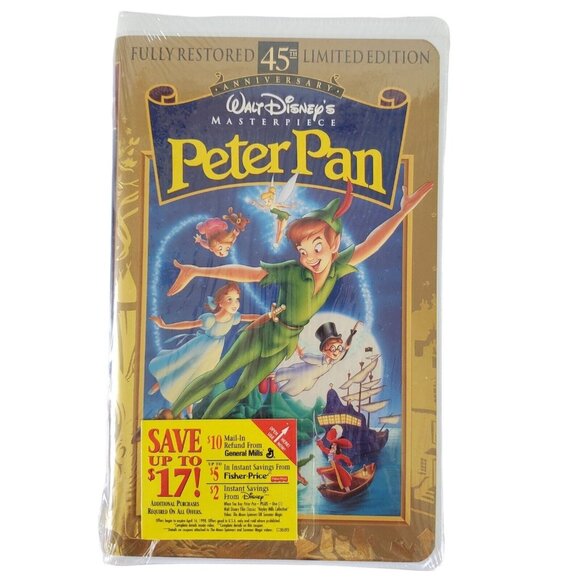 Walt Disney Masterpiece Peter Pan VHS Clamshell Fully Restored 45th Anniversary - Picture 1 of 6